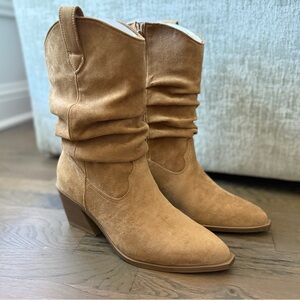 NWT | Time and Tru | Slouchy Faux Suede Western Boots | Tan Neutral | Size 10
